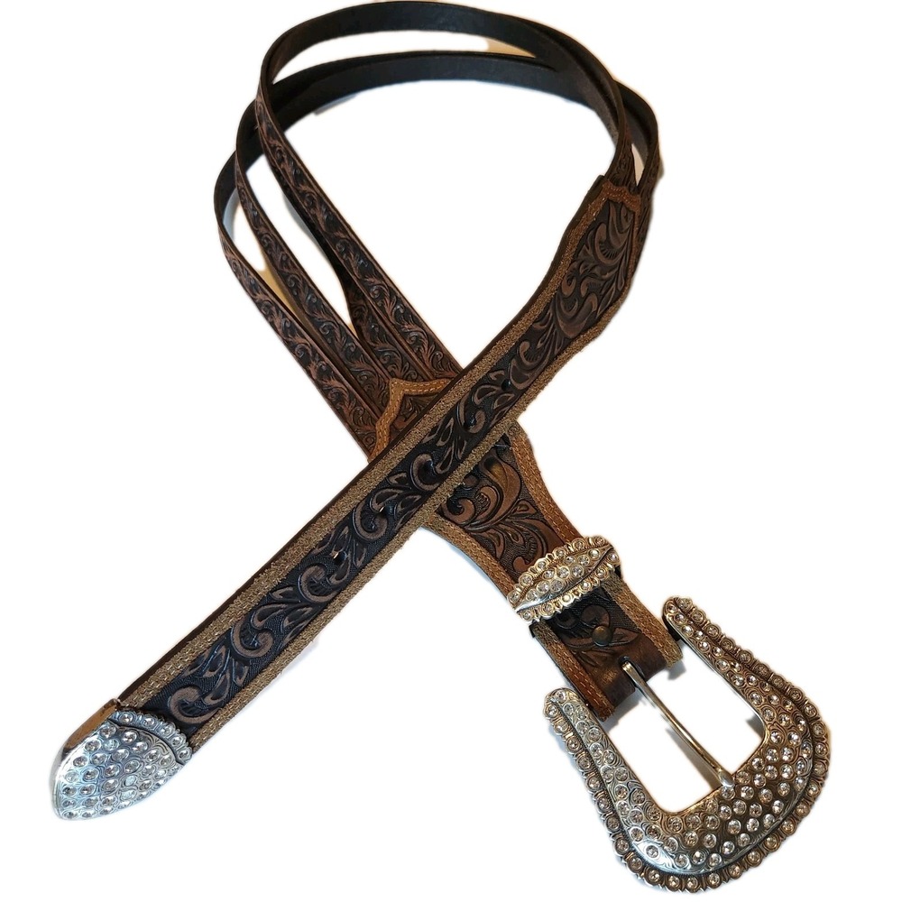 Tony Lama‎ Leather Rhinestone Belt Womens 36 Wide Western Rodeo Cowboy Cowgirl